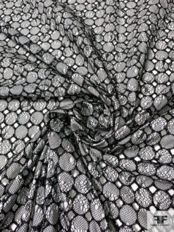 Lace Stitched On Circles Embroidered Cotton Eyelet - Black / Off-White