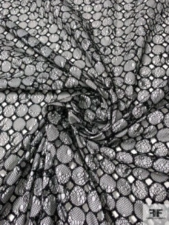 Lace Stitched On Circles Embroidered Cotton Eyelet - Black / Off-White -Fabrics And Fabrics Store 10266 2