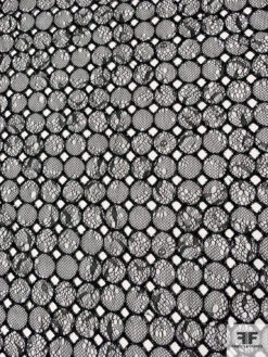 Lace Stitched On Circles Embroidered Cotton Eyelet - Black / Off-White -Fabrics And Fabrics Store 10266 4