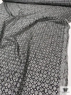Lace Stitched On Circles Embroidered Cotton Eyelet - Black / Off-White -Fabrics And Fabrics Store 10266 7