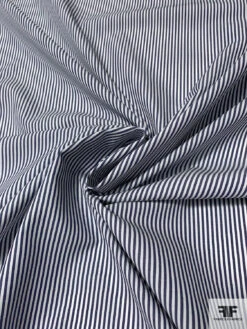 Vertical Striped Yarn-Dyed Cotton Shirting - Postal Blue / White
