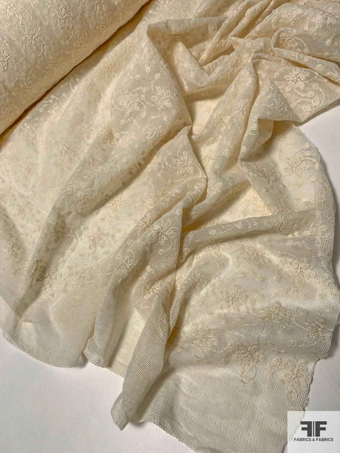 Floral Vine Embroidered Fine Cotton Mesh - Cream 9 Floral Vine Embroidered Fine Cotton Mesh - Cream - Image 7