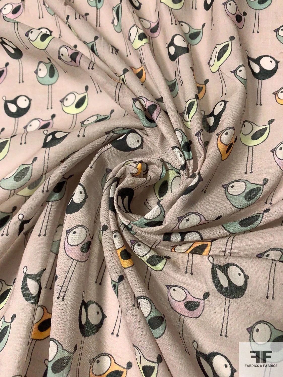 Playroom Birds Printed Cotton Voile - Taupe / Black / Multi 3 Playroom Birds Printed Cotton Voile - Taupe / Black / Multi