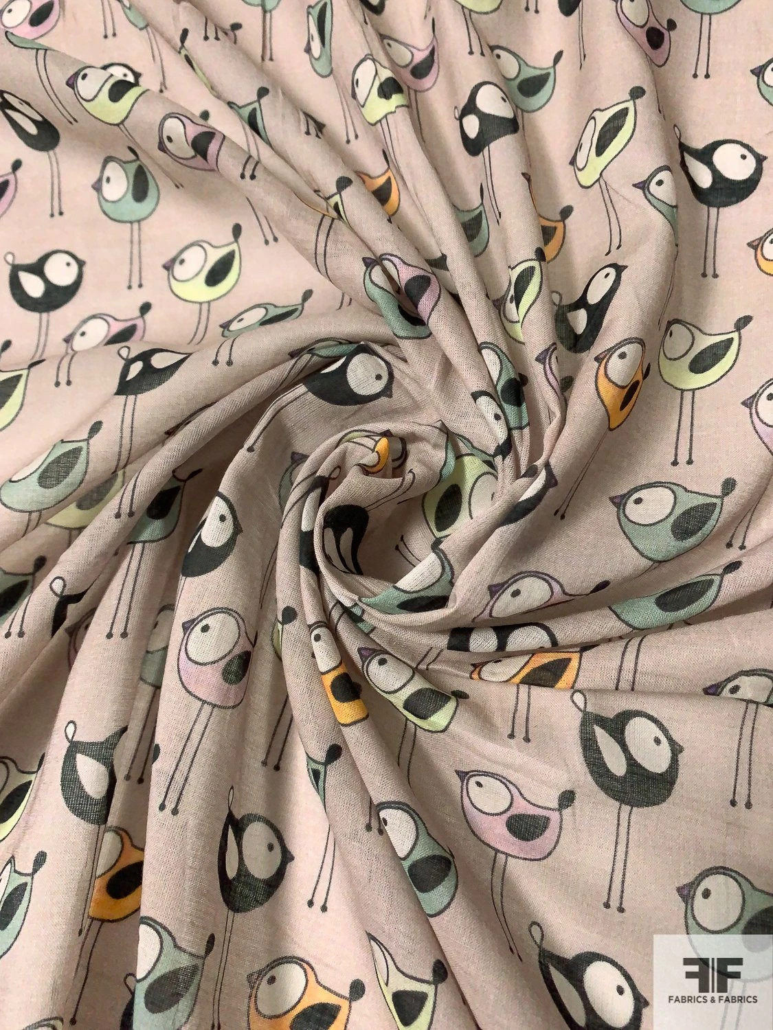 Playroom Birds Printed Cotton Voile - Taupe / Black / Multi 5 Playroom Birds Printed Cotton Voile - Taupe / Black / Multi - Image 3