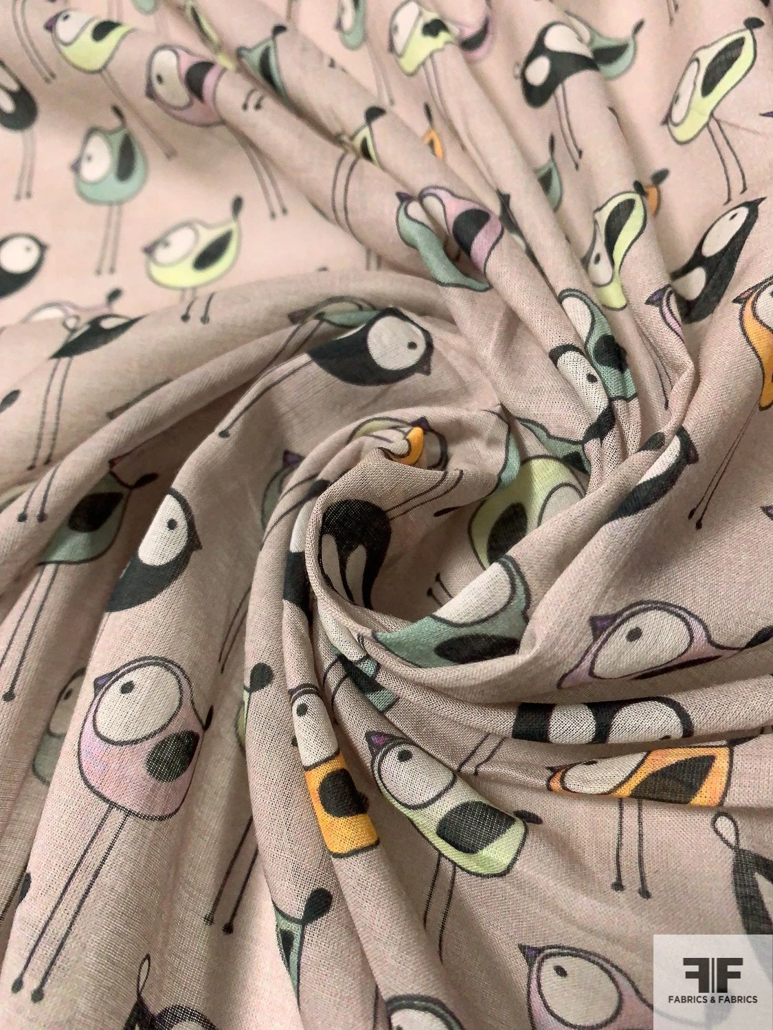 Playroom Birds Printed Cotton Voile - Taupe / Black / Multi 6 Playroom Birds Printed Cotton Voile - Taupe / Black / Multi - Image 4