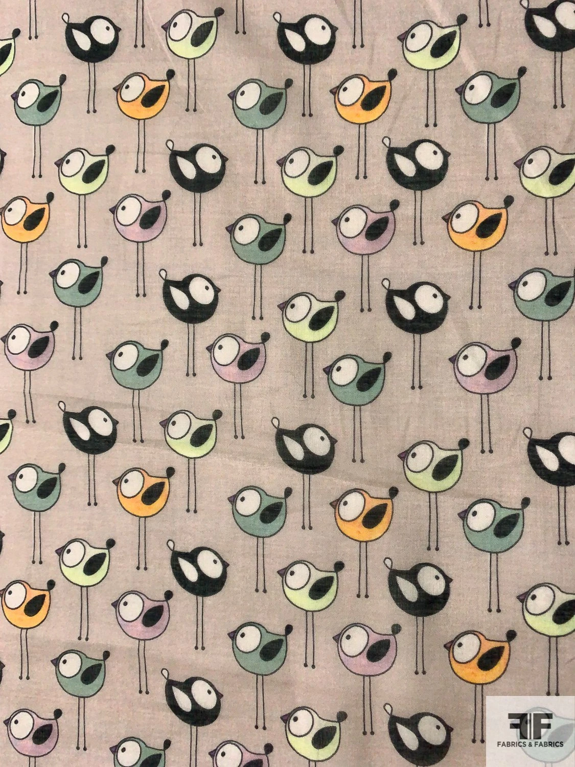 Playroom Birds Printed Cotton Voile - Taupe / Black / Multi 7 Playroom Birds Printed Cotton Voile - Taupe / Black / Multi - Image 5