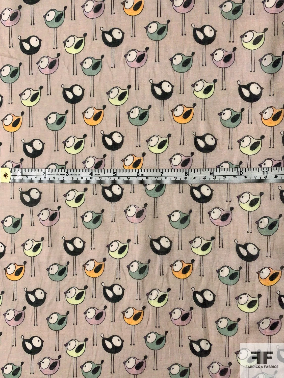 Playroom Birds Printed Cotton Voile - Taupe / Black / Multi 8 Playroom Birds Printed Cotton Voile - Taupe / Black / Multi - Image 6