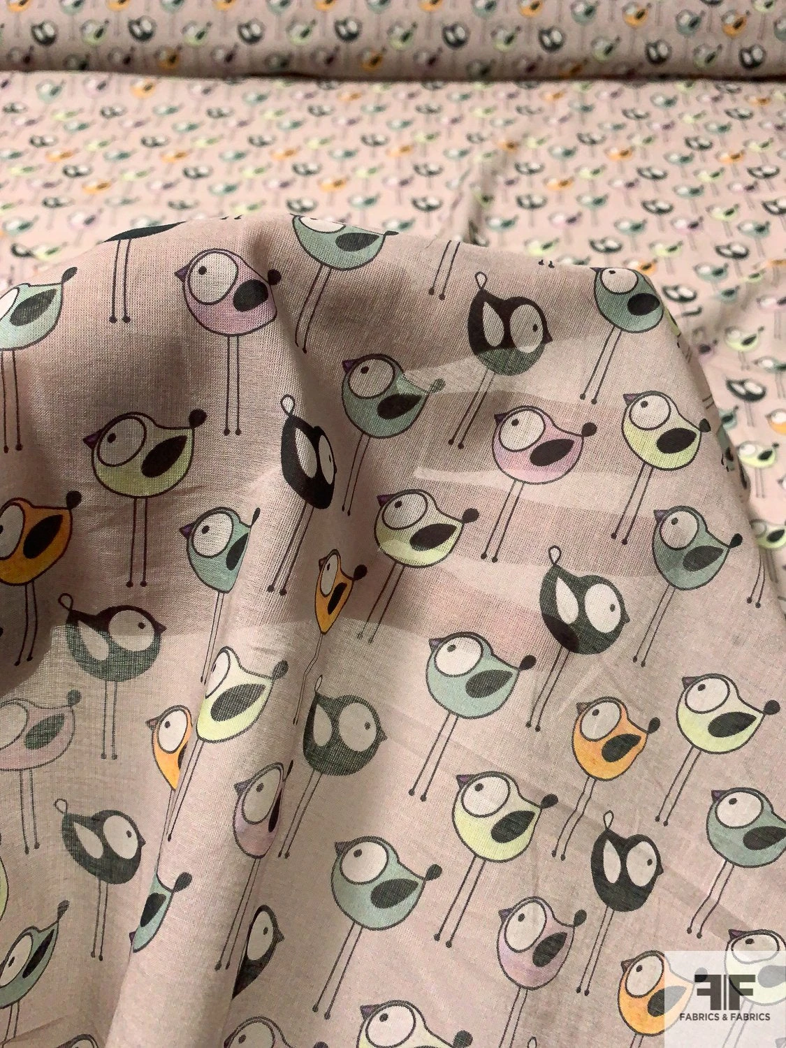 Playroom Birds Printed Cotton Voile - Taupe / Black / Multi 4 Playroom Birds Printed Cotton Voile - Taupe / Black / Multi - Image 2
