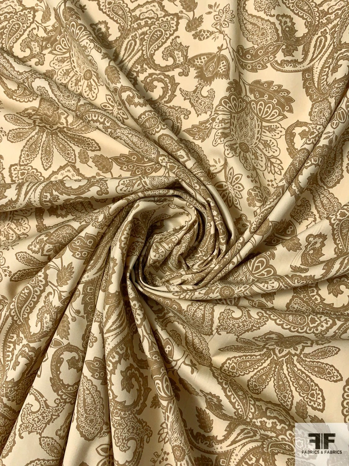 Paisley Printed Cotton Poplin - Tan / Beige 4 Paisley Printed Cotton Poplin - Tan / Beige - Image 2