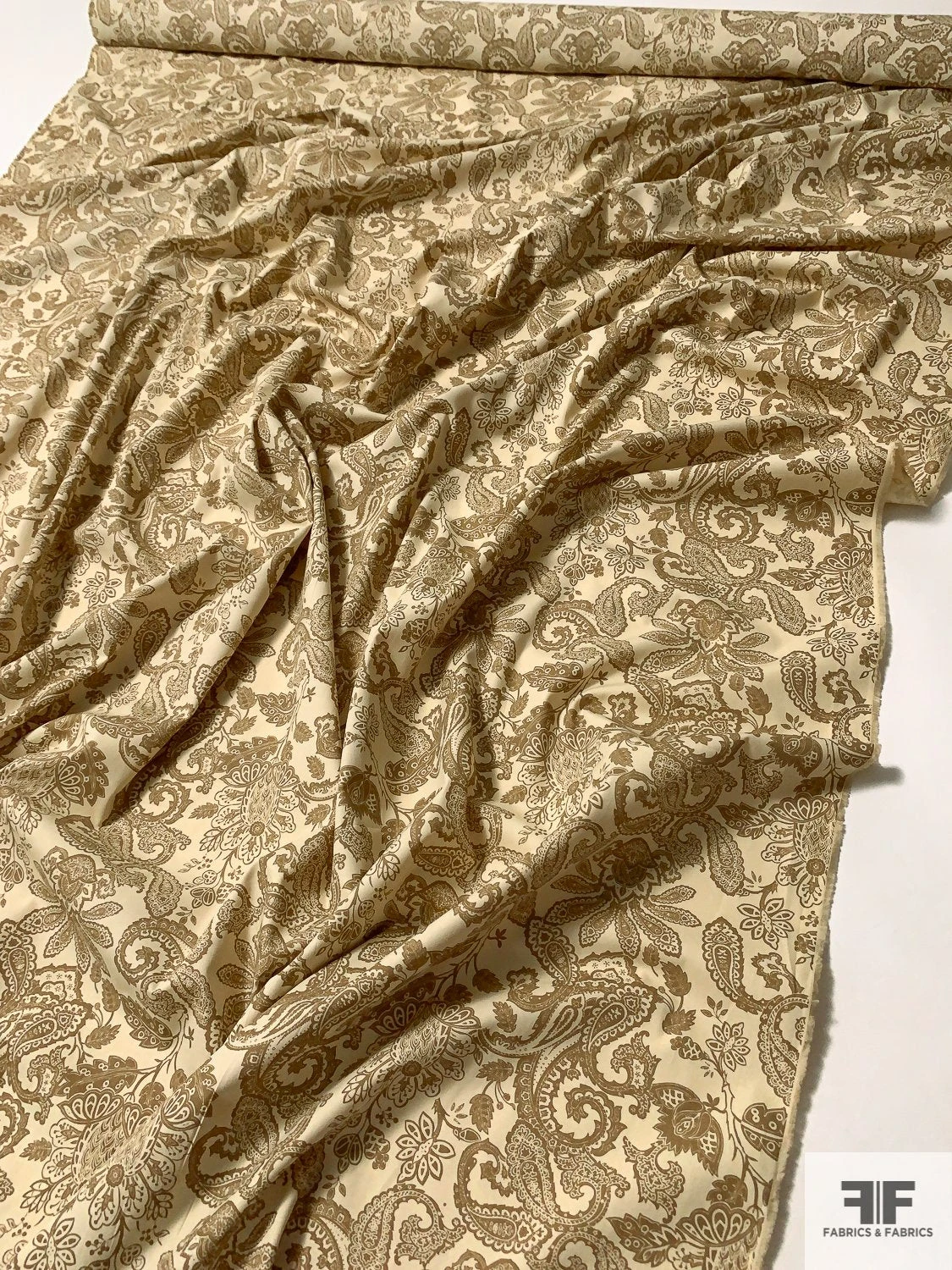 Paisley Printed Cotton Poplin - Tan / Beige 9 Paisley Printed Cotton Poplin - Tan / Beige - Image 7