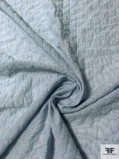 Japanese Micro-Striped Plisse Cotton Shirting With Fused Backing - Blue / Off-White