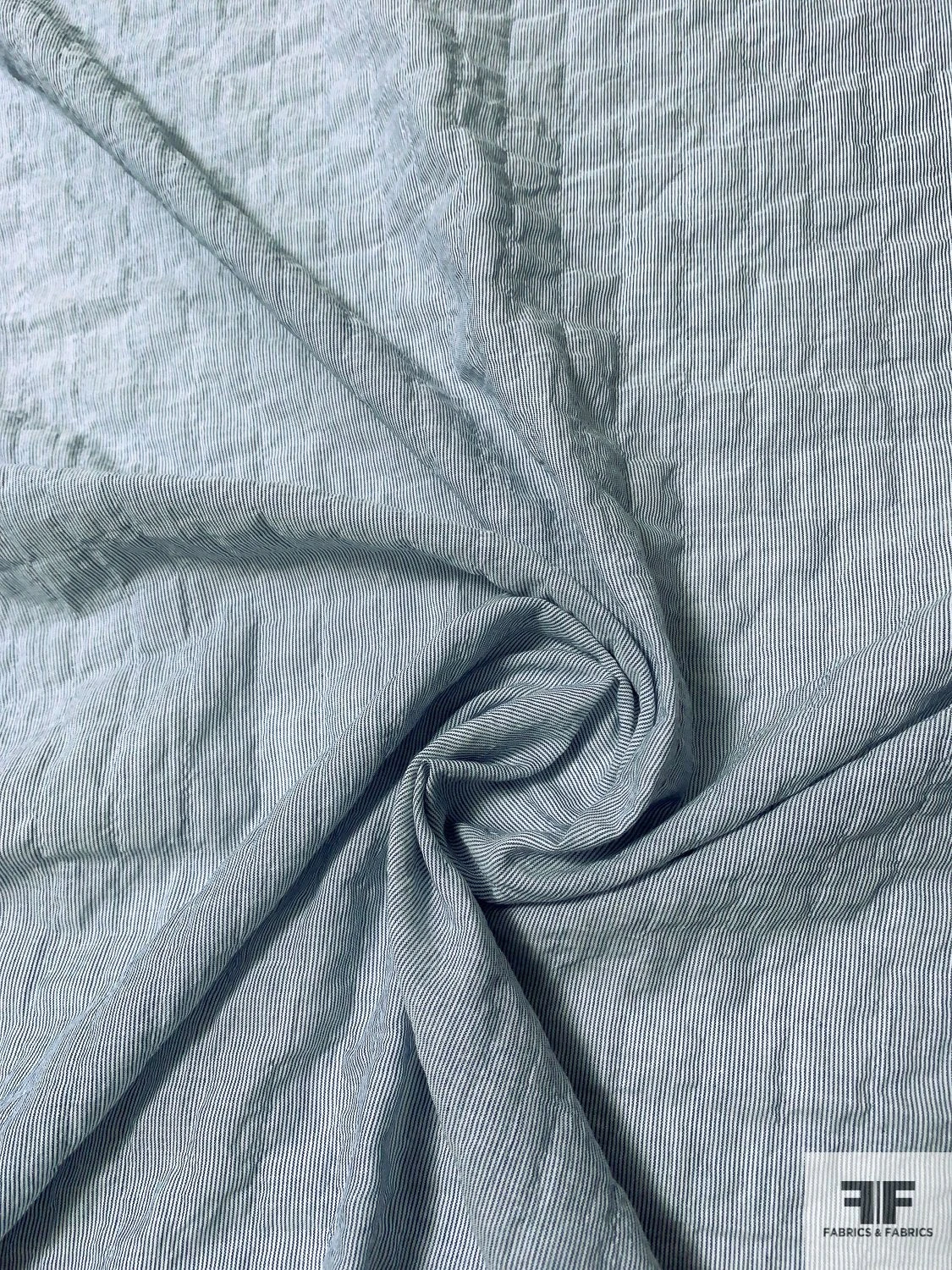 Japanese Micro-Striped Plisse Cotton Shirting With Fused Backing - Blue / Off-White 5 Japanese Micro-Striped Plisse Cotton Shirting With Fused Backing - Blue / Off-White - Image 3