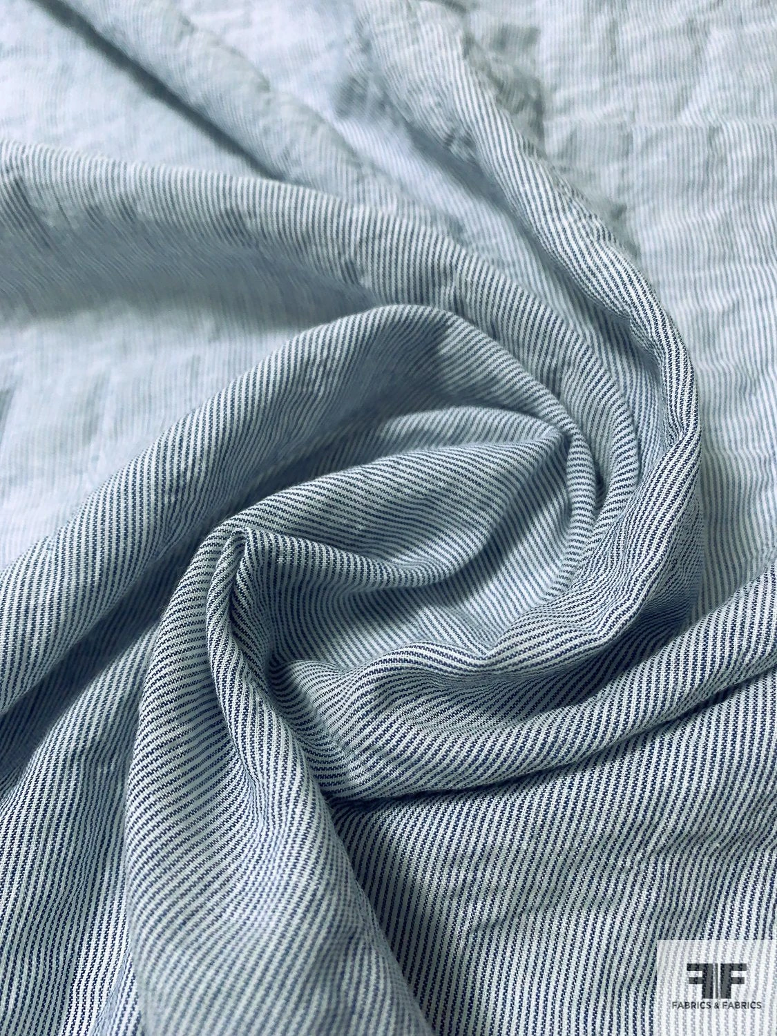 Japanese Micro-Striped Plisse Cotton Shirting With Fused Backing - Blue / Off-White 6 Japanese Micro-Striped Plisse Cotton Shirting With Fused Backing - Blue / Off-White - Image 4