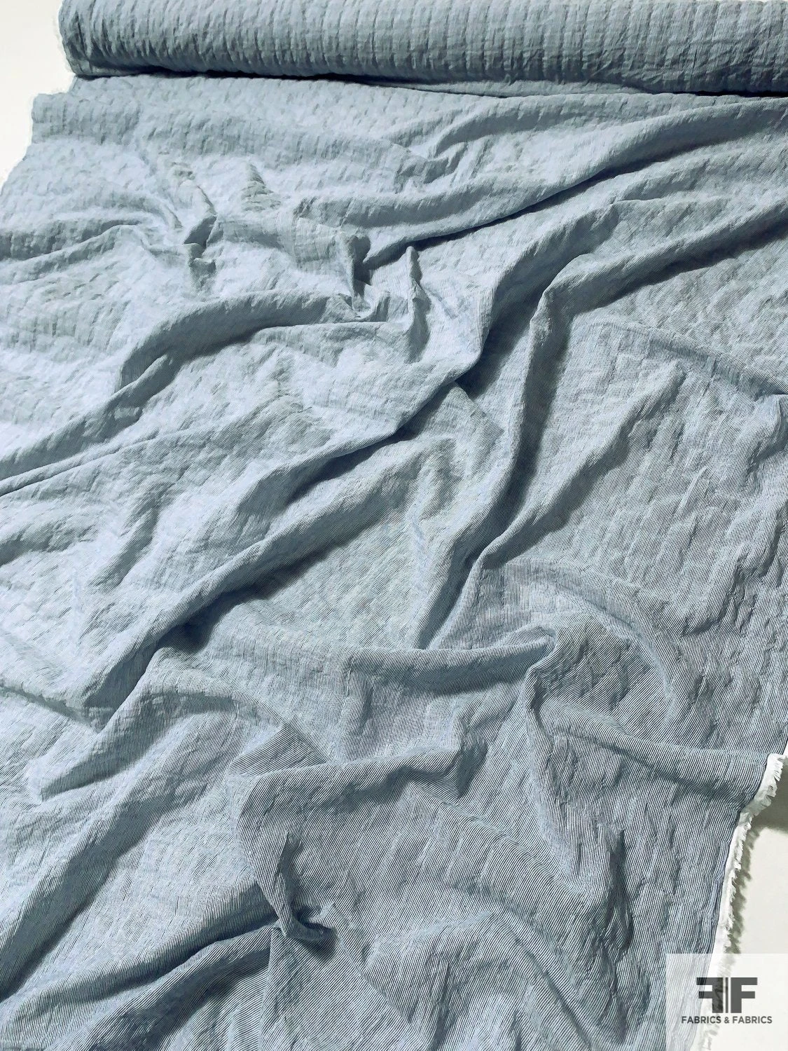 Japanese Micro-Striped Plisse Cotton Shirting With Fused Backing - Blue / Off-White 9 Japanese Micro-Striped Plisse Cotton Shirting With Fused Backing - Blue / Off-White - Image 7