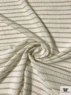 Italian Horizontal Striped Puckered Cotton Shirting - Ivory / Light Grey