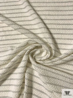 Italian Horizontal Striped Puckered Cotton Shirting - Ivory / Light Grey -Fabrics And Fabrics Store 10795 2