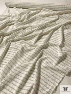 Italian Horizontal Striped Puckered Cotton Shirting - Ivory / Light Grey -Fabrics And Fabrics Store 10795 7