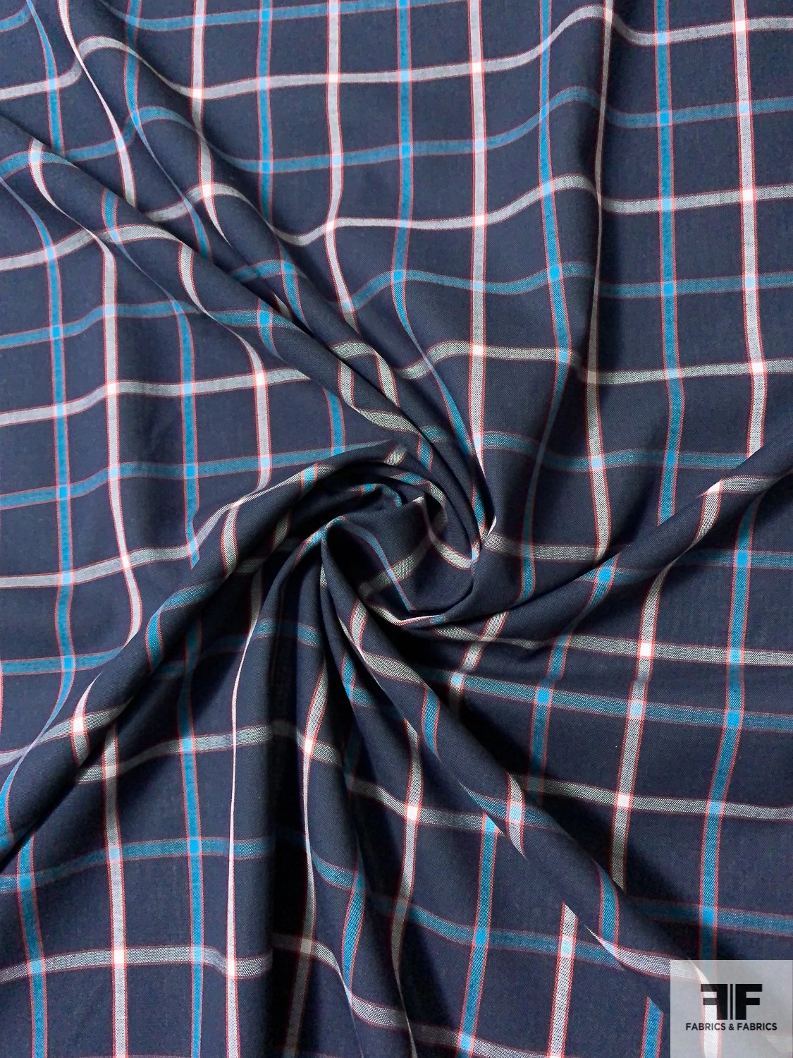 Plaid Yarn-Dyed Cotton Shirting - Navy / Turquoise / White / Red 3 Plaid Yarn-Dyed Cotton Shirting - Navy / Turquoise / White / Red