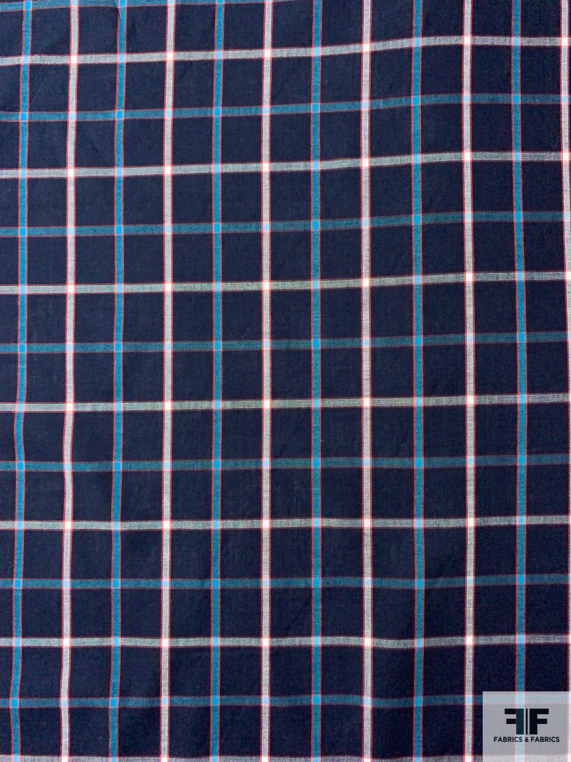Plaid Yarn-Dyed Cotton Shirting - Navy / Turquoise / White / Red 4 Plaid Yarn-Dyed Cotton Shirting - Navy / Turquoise / White / Red - Image 2
