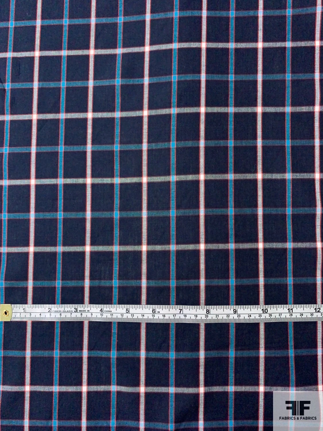 Plaid Yarn-Dyed Cotton Shirting - Navy / Turquoise / White / Red 7 Plaid Yarn-Dyed Cotton Shirting - Navy / Turquoise / White / Red - Image 5