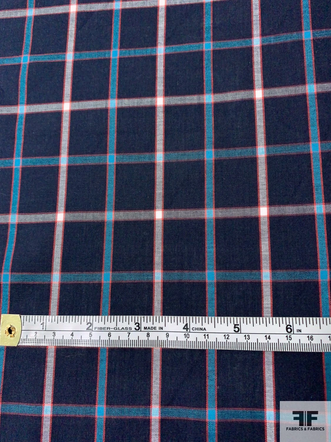 Plaid Yarn-Dyed Cotton Shirting - Navy / Turquoise / White / Red 8 Plaid Yarn-Dyed Cotton Shirting - Navy / Turquoise / White / Red - Image 6