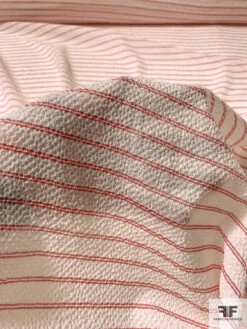 Italian Horizontal Striped Puckered Cotton Shirting - Ivory / Red 14 Italian Horizontal Striped Puckered Cotton Shirting - Ivory / Red -Fabrics And Fabrics Store 10798 6