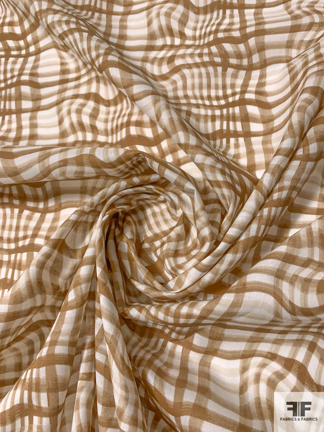 Coach Wavy Gingham Plaid Printed Cotton Voile - Light Brown / Off-White 3 Coach Wavy Gingham Plaid Printed Cotton Voile - Light Brown / Off-White