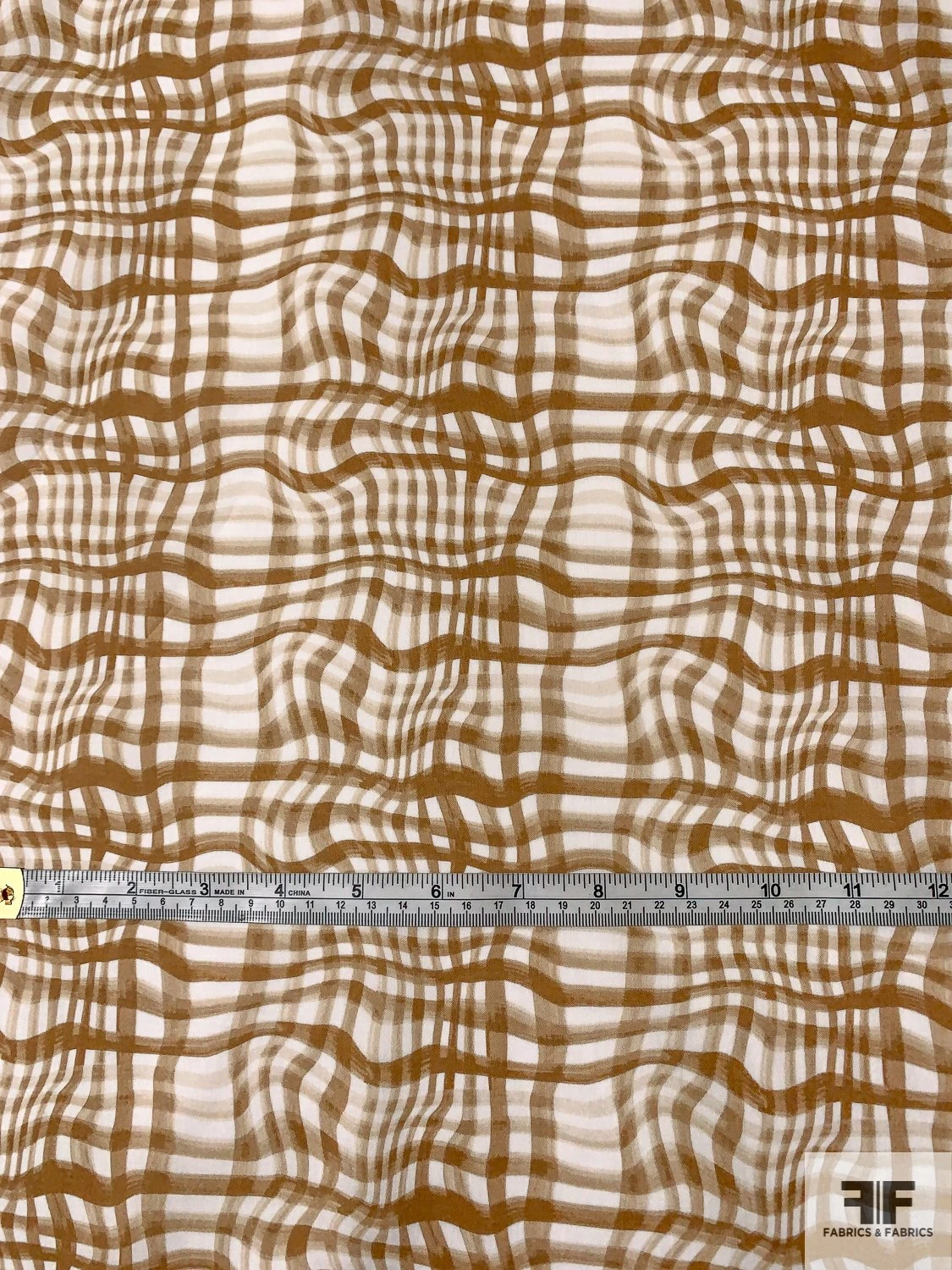 Coach Wavy Gingham Plaid Printed Cotton Voile - Light Brown / Off-White 7 Coach Wavy Gingham Plaid Printed Cotton Voile - Light Brown / Off-White - Image 5