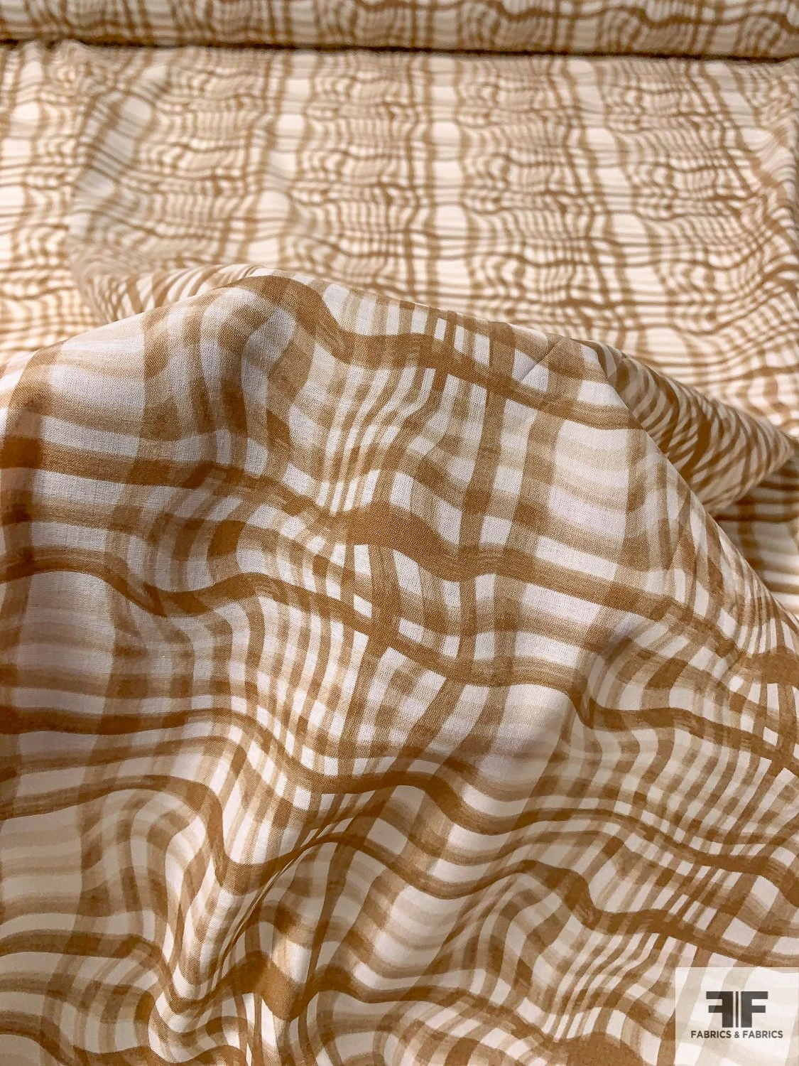 Coach Wavy Gingham Plaid Printed Cotton Voile - Light Brown / Off-White 4 Coach Wavy Gingham Plaid Printed Cotton Voile - Light Brown / Off-White - Image 2