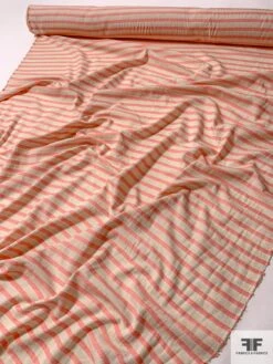 Japanese Slightly Boucle Striped Cotton-Poly Voile - Coral / Beige -Fabrics And Fabrics Store 10802 7