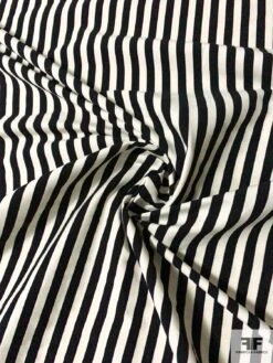 Italian Striped Bottom-Weight Cotton With Vertical Stretch - Black / Ivory -Fabrics And Fabrics Store 10816 1