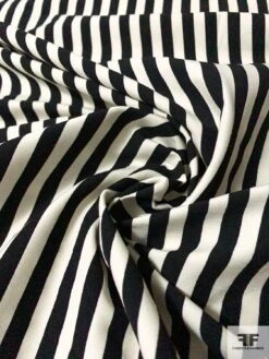 Italian Striped Bottom-Weight Cotton With Vertical Stretch - Black / Ivory -Fabrics And Fabrics Store 10816 3