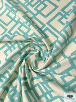 Geometric Lattice Printed Medium-Weight Cotton Canvas - Seafoam / Cream -Fabrics And Fabrics Store 10825 2