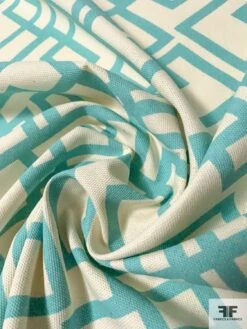 Geometric Lattice Printed Medium-Weight Cotton Canvas - Seafoam / Cream -Fabrics And Fabrics Store 10825 3