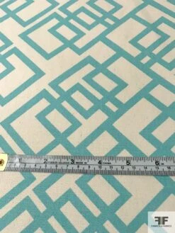 Geometric Lattice Printed Medium-Weight Cotton Canvas - Seafoam / Cream -Fabrics And Fabrics Store 10825 6