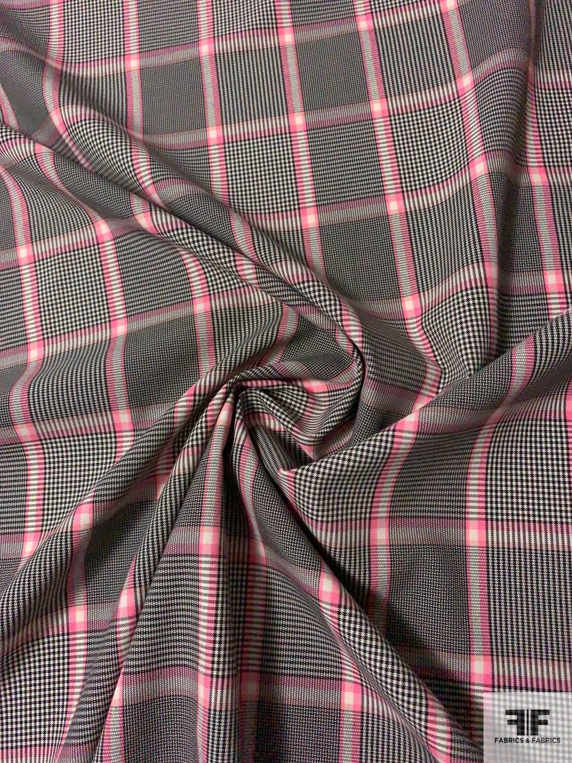 Italian Glen Plaid Yarn-Dyed Cotton Poly Shirting - Pink / Black / Cream 6 Italian Glen Plaid Yarn-Dyed Cotton Poly Shirting - Pink / Black / Cream - Image 4