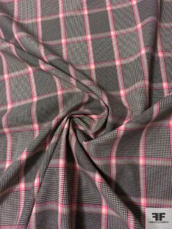 Italian Glen Plaid Yarn-Dyed Cotton Poly Shirting - Pink / Black / Cream 11 Italian Glen Plaid Yarn-Dyed Cotton Poly Shirting - Pink / Black / Cream -Fabrics And Fabrics Store 10839 2