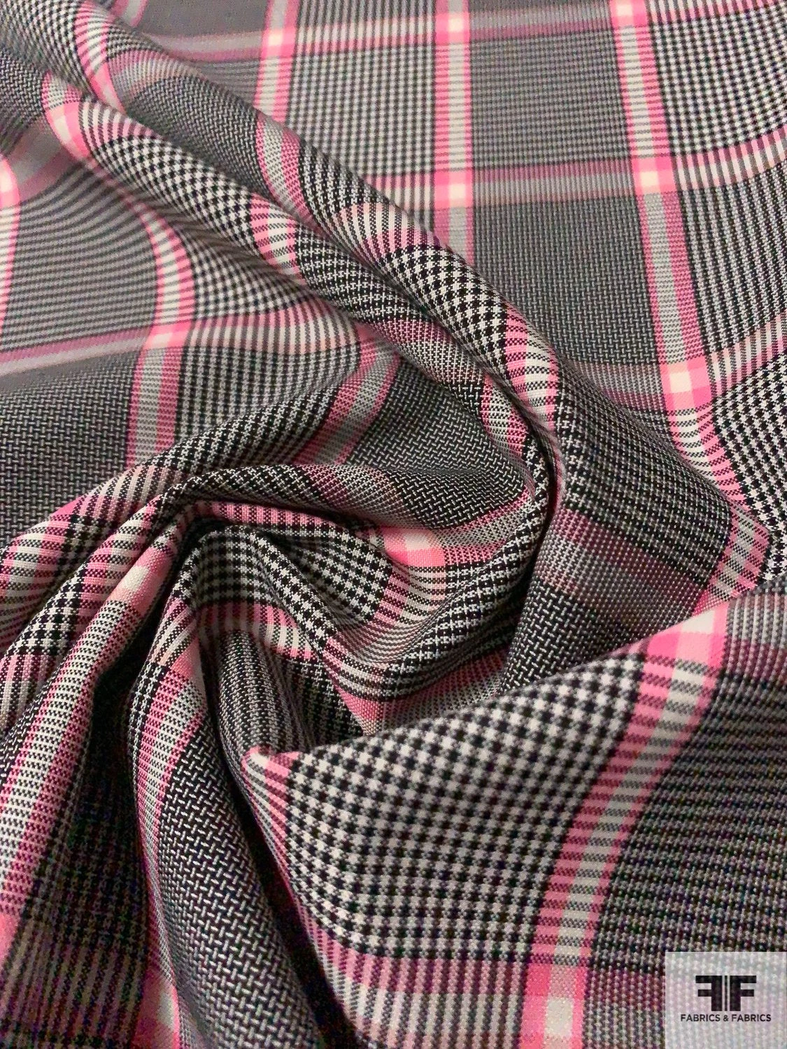 Italian Glen Plaid Yarn-Dyed Cotton Poly Shirting - Pink / Black / Cream 4 Italian Glen Plaid Yarn-Dyed Cotton Poly Shirting - Pink / Black / Cream - Image 2
