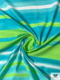Horizontal Watercolor Striped Printed Cotton Lawn - Aqua / Turquoise / Lime / White -Fabrics And Fabrics Store 10849 2