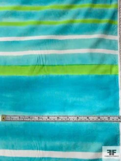Horizontal Watercolor Striped Printed Cotton Lawn - Aqua / Turquoise / Lime / White -Fabrics And Fabrics Store 10849 5