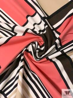 Diagonal Geometric Printed Stretch Brushed Cotton Sateen Panel - Coral / Black / White / Beige / Brown