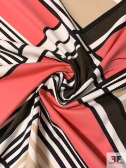 Diagonal Geometric Printed Stretch Brushed Cotton Sateen Panel - Coral / Black / White / Beige / Brown -Fabrics And Fabrics Store 10861 2
