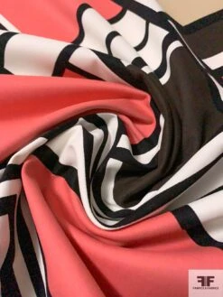 Diagonal Geometric Printed Stretch Brushed Cotton Sateen Panel - Coral / Black / White / Beige / Brown -Fabrics And Fabrics Store 10861 3