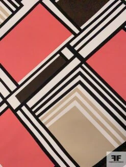 Diagonal Geometric Printed Stretch Brushed Cotton Sateen Panel - Coral / Black / White / Beige / Brown -Fabrics And Fabrics Store 10861 4