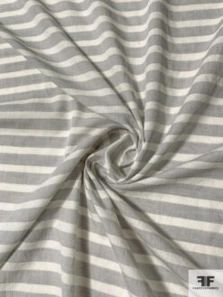 Horizontal Yarn-Dyed Striped Cotton Poly Voile - Earth Grey / Ivory