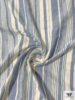 Japanese Extra Soft Double-Layer Vertical Striped Cotton Shirting - Blue / Ivory -Fabrics And Fabrics Store 10876 2