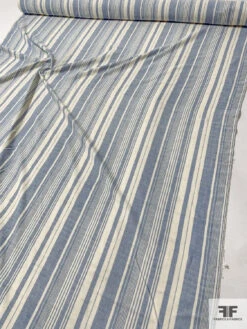 Japanese Extra Soft Double-Layer Vertical Striped Cotton Shirting - Blue / Ivory -Fabrics And Fabrics Store 10876 7