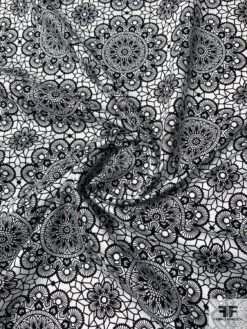 Kaleidoscope Floral Grid Printed Stretch Cotton Sateen - Black / Off-White 11 Kaleidoscope Floral Grid Printed Stretch Cotton Sateen - Black / Off-White -Fabrics And Fabrics Store 10917 2