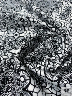 Kaleidoscope Floral Grid Printed Stretch Cotton Sateen - Black / Off-White 12 Kaleidoscope Floral Grid Printed Stretch Cotton Sateen - Black / Off-White -Fabrics And Fabrics Store 10917 3