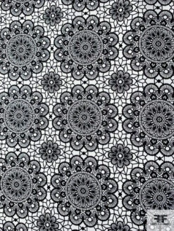 Kaleidoscope Floral Grid Printed Stretch Cotton Sateen - Black / Off-White